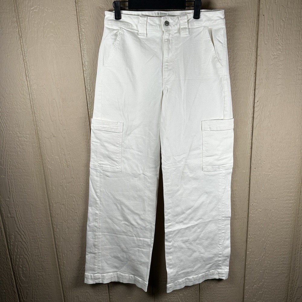 American Eagle Super High Rise Baggy Wide Leg Jeans Womens 8 White Cargo Stretch